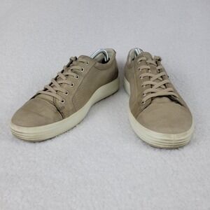 ECCO Soft 7‎ Leather Trainers Mens US 10 Extra Wide Beige Lowtop Sneakers